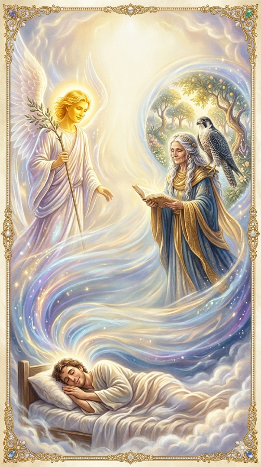 Hermas soñando con el ángel que le revela quien es la Sibila: esta carta revela refleja una de las tantas vías que usa Dios para impartir sabiduría a la humanidad.