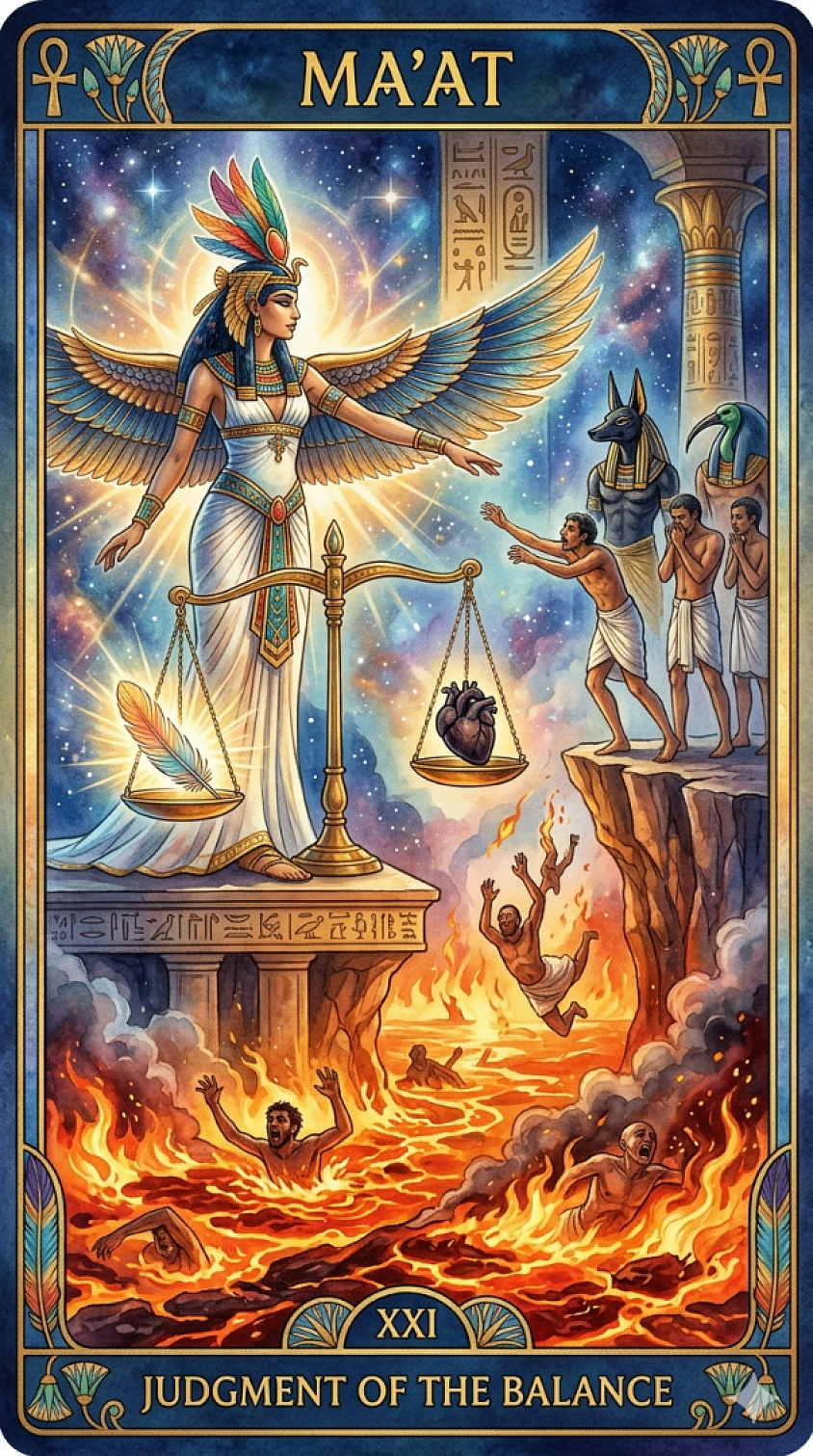 El juicio de Maat muestra como actuar sin corazón puede llevarte al mal camino y la pureza es lo único puede salvarte.